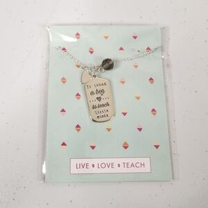 Hallmark Teach Gift Charm Necklace Jewlery New Gift Silver Tone Live Love Teach
